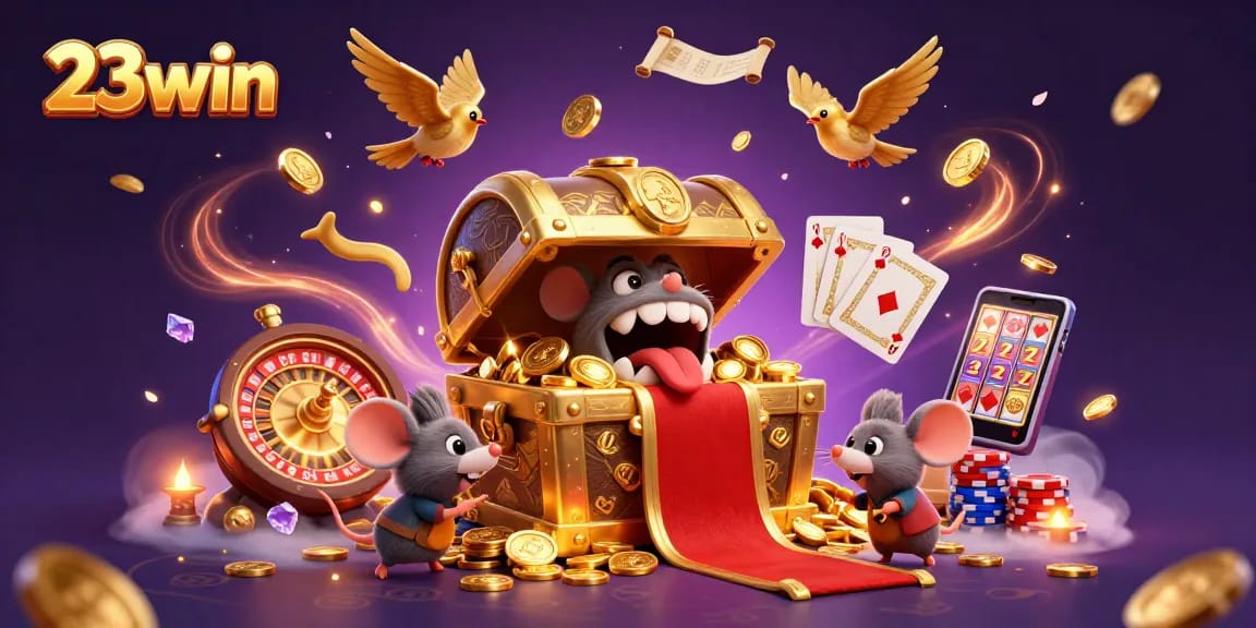 Experience thrilling wins at 23win with vibrant casino elements and exciting treasures!
