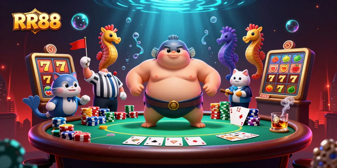 Engage with RR88's vibrant underwater casino scene featuring a blowfish champion.