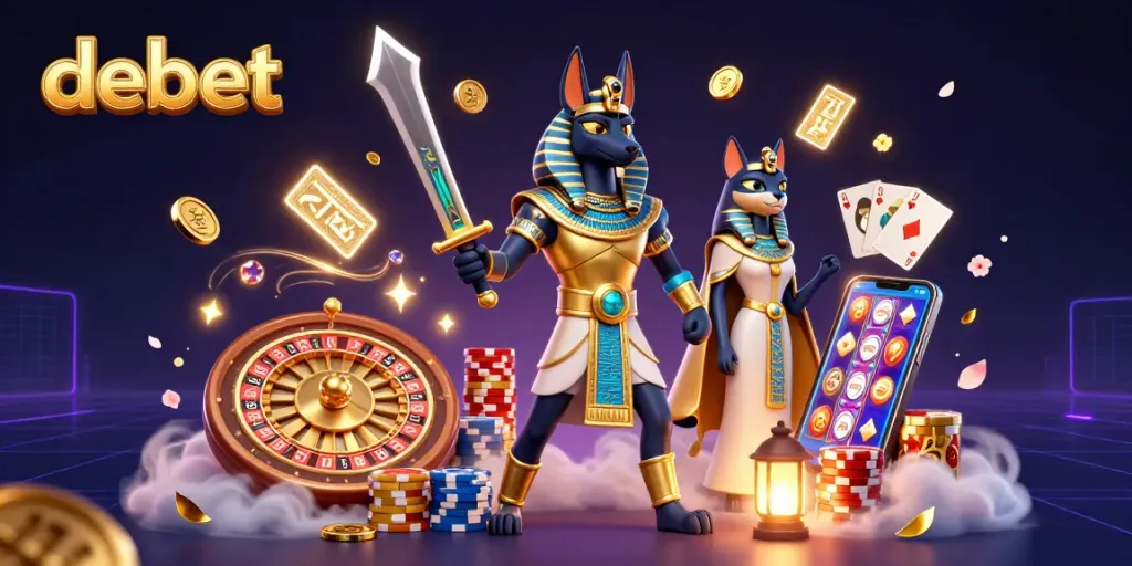 Experience the excitement of debet with enchanting Egyptian warriors and vibrant casino elements.