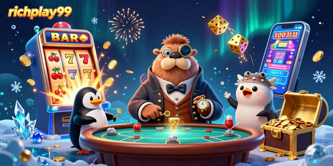 Experience richplay99's exciting gameplay with a jolly walrus, penguin dealer, and a bluffing pufferfish!