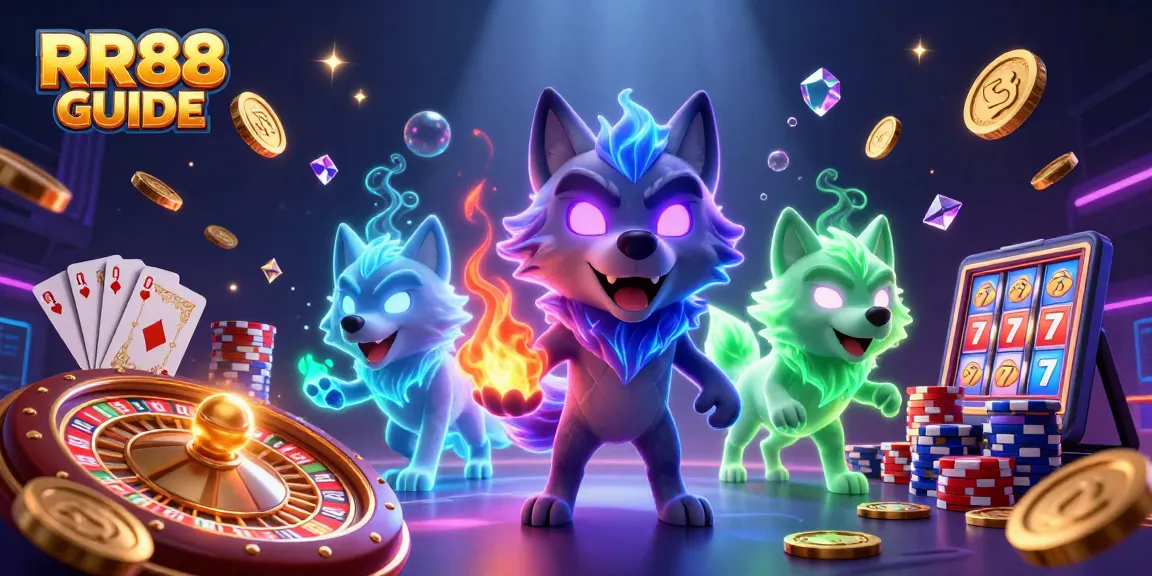 Experience thrilling gameplay with RR88 GUIDE featuring a ghostly wolf pack in a vibrant casino scene.