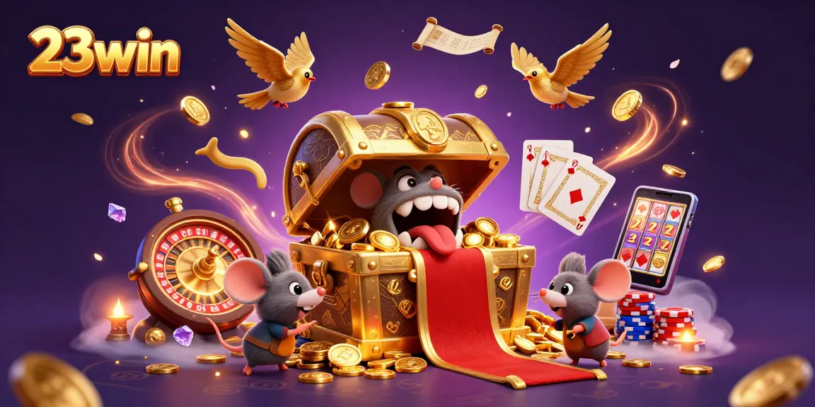Experience thrilling wins at 23win with vibrant casino elements and exciting treasures!