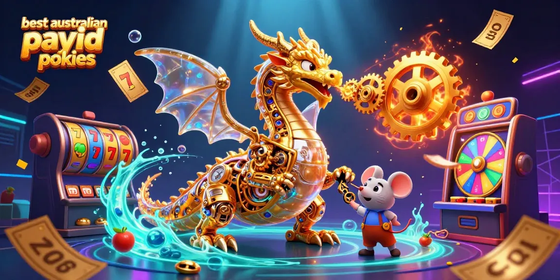 Experience the best Australian PayID pokies in this vibrant showcase of golden dragon-themed slot games and exciting gambling elements.