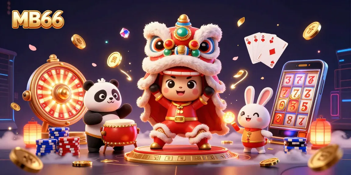 Engage with MB66's vibrant casino world featuring a lively lion dance and thrilling gaming action.