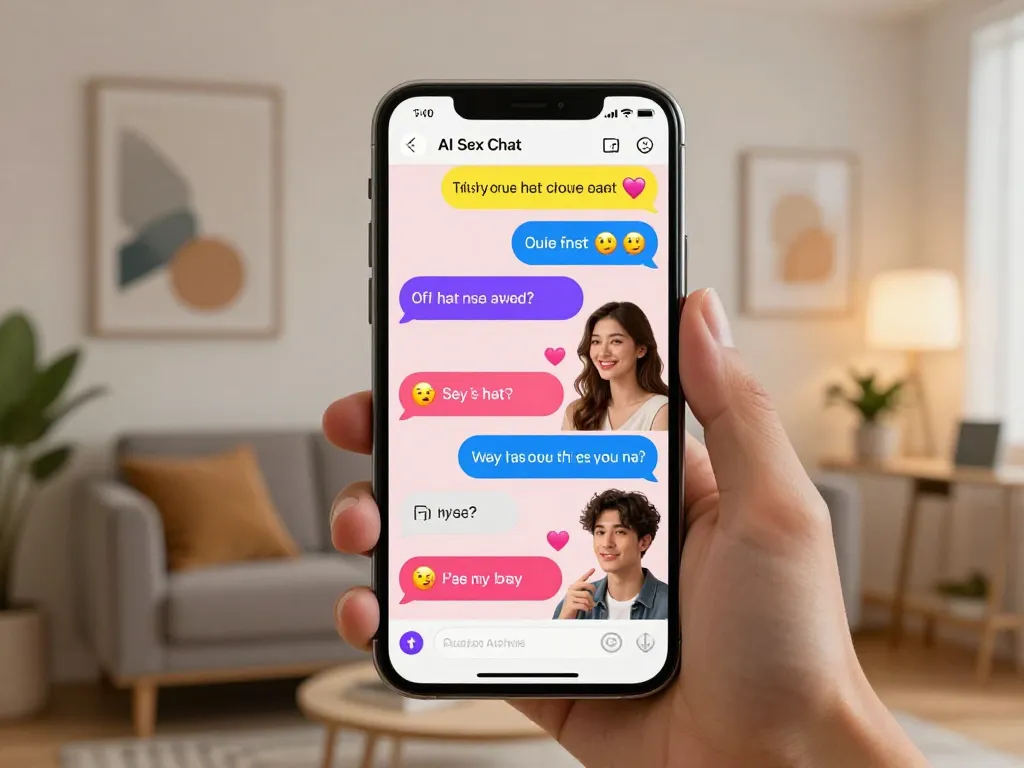 Engaging scene of AI sex chat conversation with digital avatars exchanging flirty messages on a smartphone.
