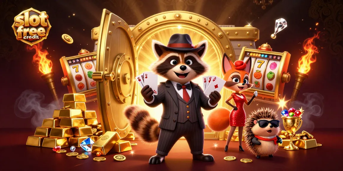 Spin and win with slot free credit in this vibrant casino illustration scene.