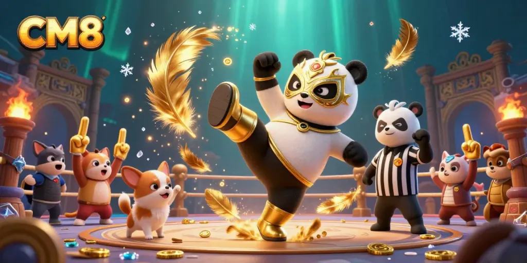 Engage in thrilling casino action with CM8 as an energetic panda wrestler flies through the air