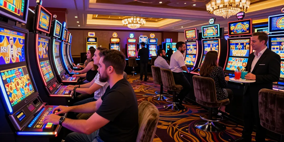 Excited players enjoying KK55 gambling experience at a vibrant casino.