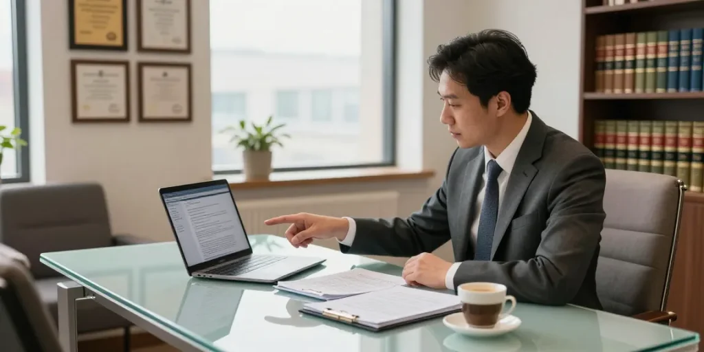 Legal consultation scene with lawyer providing more info on case details.